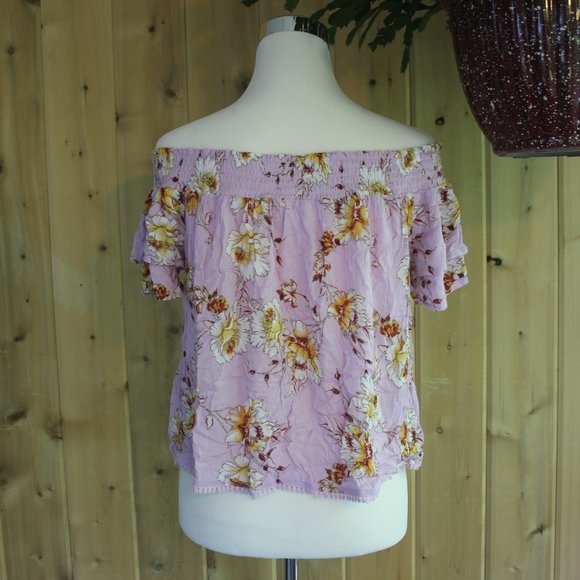 Rewind Off Shoulder Lavender Floral Blouse Med - Picture 7 of 13